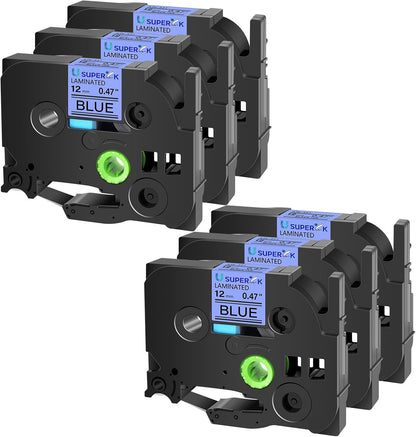 6PK TZe-531 12mm 0.47 Laminated Blue Tape Compatible for Brother P-Touch Label Maker Tape TZ-531 TZe TZ Label Tape TZe531 TZ531 Black on Blue for PT-D210 D220 H110 D200 D400 D600 H100