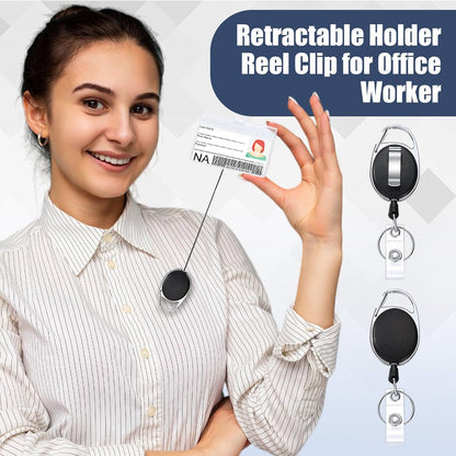 Honoson 40 Pcs Heavy Duty Retractable Badge Reels Batch ID Badge Holder Retractable Clip Bulk Key Holder with Ring for Office Worker Employee, Doctor Nurse Gifts (Black)