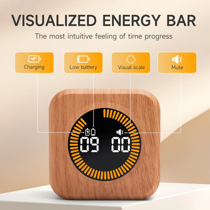Rotating Productivity Timer 5, 25, 10, 50 Minutes Preset, Desk Cube w/Gravity Sensor for ADHD, Mute Functions, Ideal for Work, Study, Kitchen, Back to School (1, Wood Grain Finish)