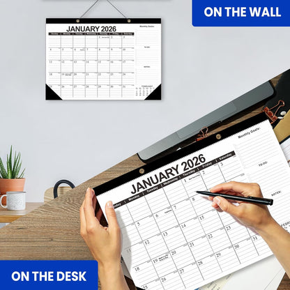 Comix 2026 Desk Calendar 12x17 Inch - 12 Month Desk Calendar, January 2026 to December 2026, Thick Paper, Ideal for School, Office & Home, Black and White