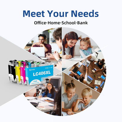 LC406XL Ink Cartridges Compatible for Brother LC406 XL LC406XL LC406 Work with Brother MFC-j4335DW MFC-j6555DW MFC-j4535DW MFC-j5855DW MFC-J6955DW Printer(Black, Cyan, Magenta, Yellow, 4 Packs)