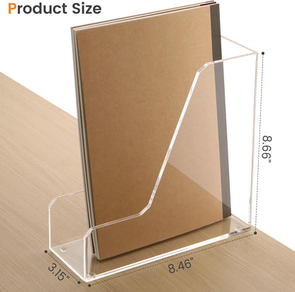 Acrylic Magazine Rack File Holder Desk Organizers and Storage 2-Pack Small Clear Acrylic Vertical Magazine Holder Book Stand for Office Desk