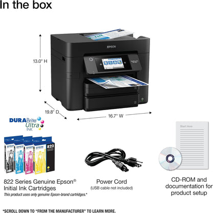 Epson Workforce Pro WF-4830 Wireless All-in-One Printer with Auto 2-Sided Print, Copy, Scan and Fax, 50-Page ADF, 500-sheet Paper Capacity, and 4.3" Color Touchscreen, Works with Alexa, Black, Large