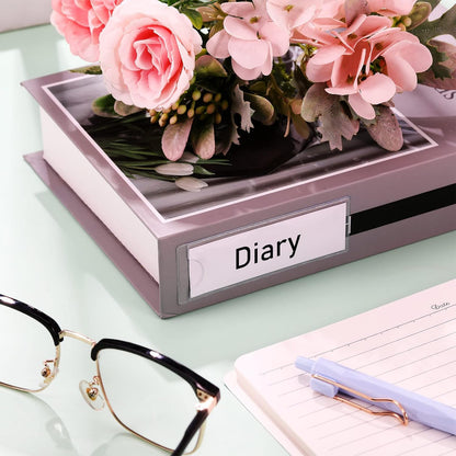 Chinco 50 Pack Clear Adhesive Pockets, Labels for Storage Bins, Plastic Self Adhesive Index Card Holder with Top Open for Organizing Bins Box Drawer(1.2 x 3.35 Inches)