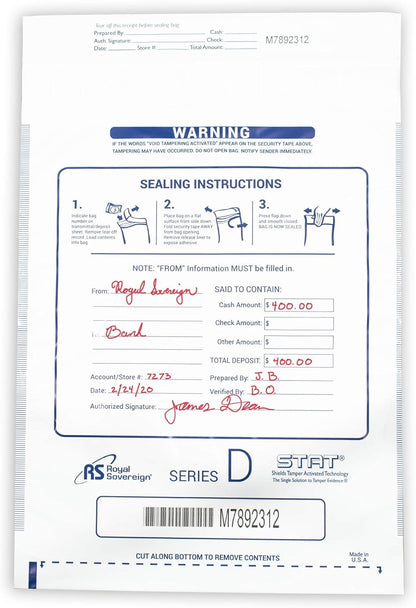 Royal Sovereign 12 x 16 White Deposit Bags 100 Pack (RMTE-1216DW)
