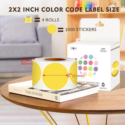 PARLAIM 2 inch Round Color-Code Dot Sticker Labels, 4 Rolls 2000 Adhesive Label Pack in Dispenser Box, Yellow