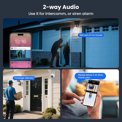 [WiFi 6 & 10X Zoom] XMARTO Wireless PTZ Security Camera System Outdoor with 10X Zoom and AI Auto Tracking, 2K HD Dual-Lens Cameras, 12" LCD Monitor NVR/DVR and 1TB HDD Included