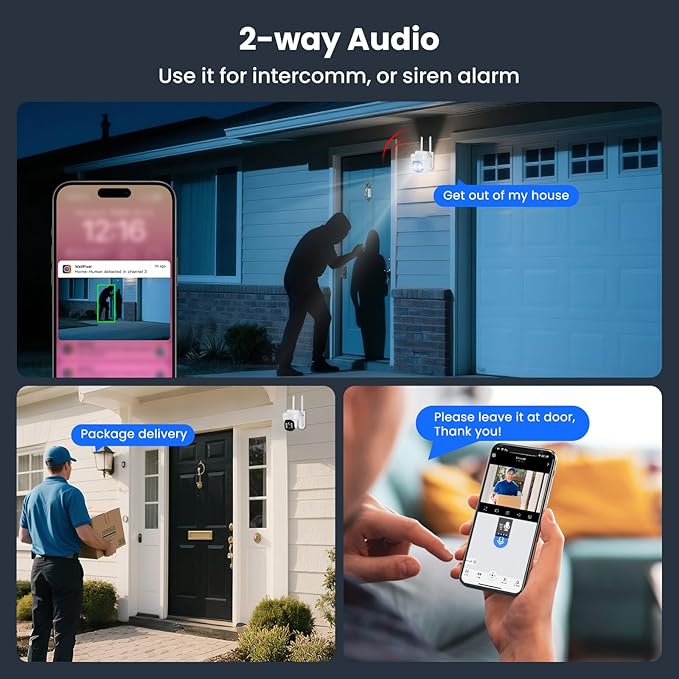 xmartO 10CH 8 Pcs Home Security Camera Kit, 4 * 10X Zoom WiFi6 Security Camera and 4 * 2K HD Dome Camera, 2-Way Audio, Night Vision, 24/7 Surveillance Camera, No Monthly Fee(Include 1TB Hard Drive