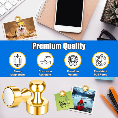 Strong Whiteboard Magnets, Cute Kitchen Magnets for Refrigerator, Tiny Gold Magnetic Clips, Magnetic Push Pins for Kitchen Decor and Accessories, Office, Gadgets, Pack of 56