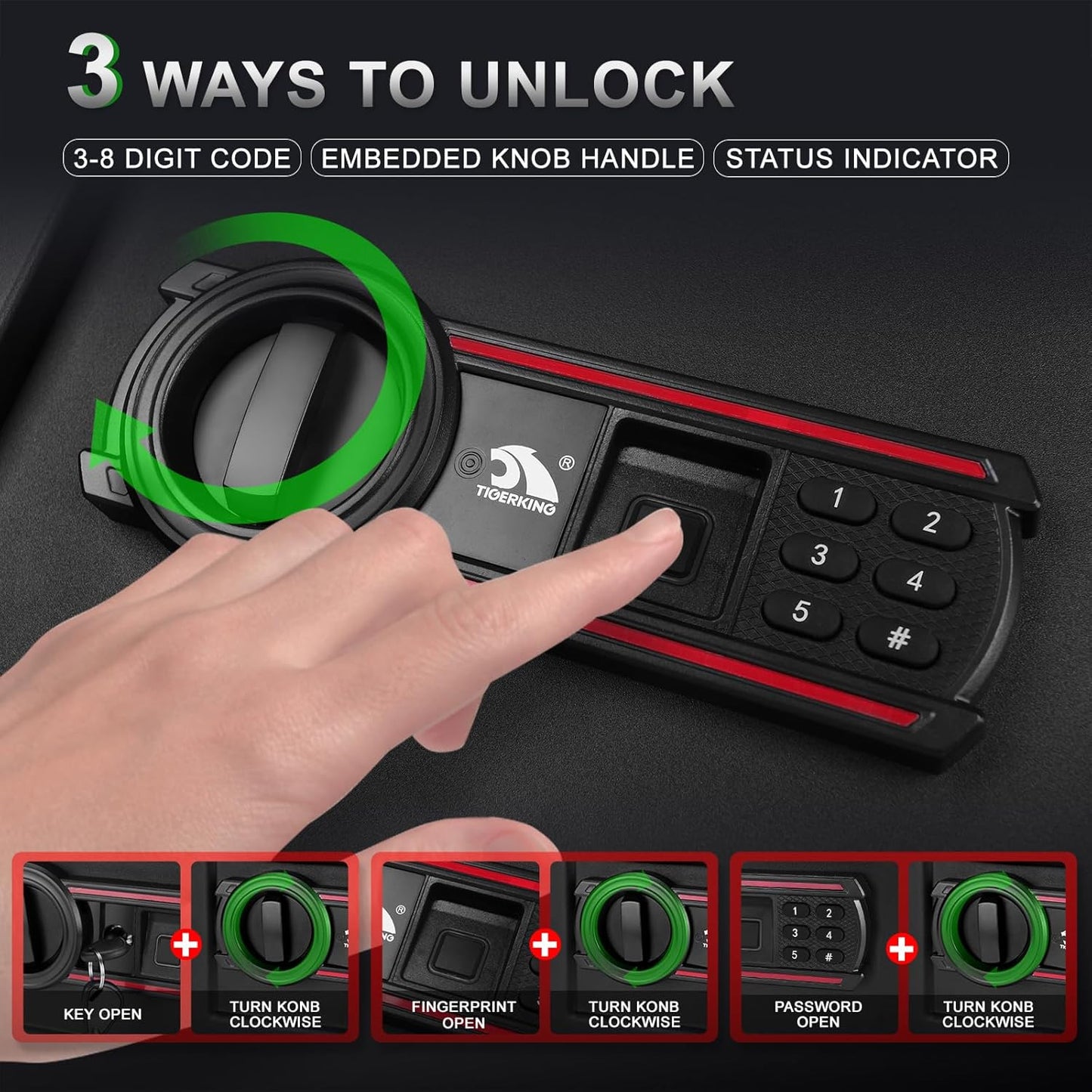 TIGERKING Biometric Fingerprint Safe Box, 1.8 Cubic Feet Digital Keypad Security Safes with Removable Shelf, Quick-Access Smart Biometric Safe for Home and Office