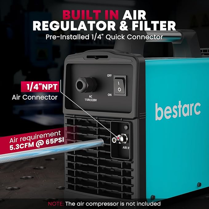 bestarc Plasma Cutter, [Pilot Arc][Large LED Display][Air Sensor] 55A bestarc Plasma Cutter Machine 110/220V Dual Voltage, 1/2 Inch Clean Cut 4/5 Inch Max Cut, Post Flow Mesh, 2T/4T for Beginners DIY