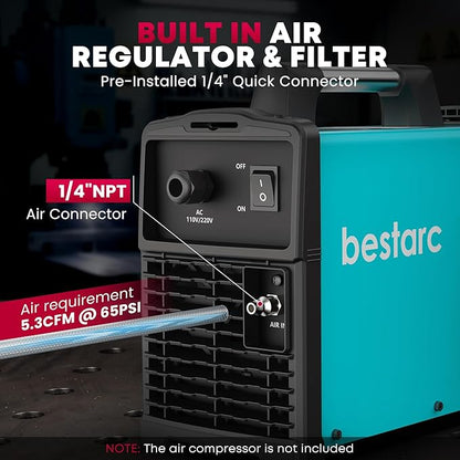 bestarc Plasma Cutter, [Pilot Arc][Large LED Display][Air Sensor] 55A bestarc Plasma Cutter Machine 110/220V Dual Voltage, 1/2 Inch Clean Cut 4/5 Inch Max Cut, Post Flow Mesh, 2T/4T for Beginners DIY