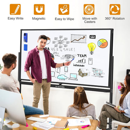 H-Qprobd Dry Erase Board with Stand 72"x40" Magnetic Mobile Whiteboard on Wheels Double-Sided Rolling Whiteboard for Office, Home & School