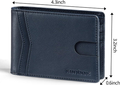RUNBOX Wallet for Men Slim Rfid Leather 2 ID Window With Gift Box