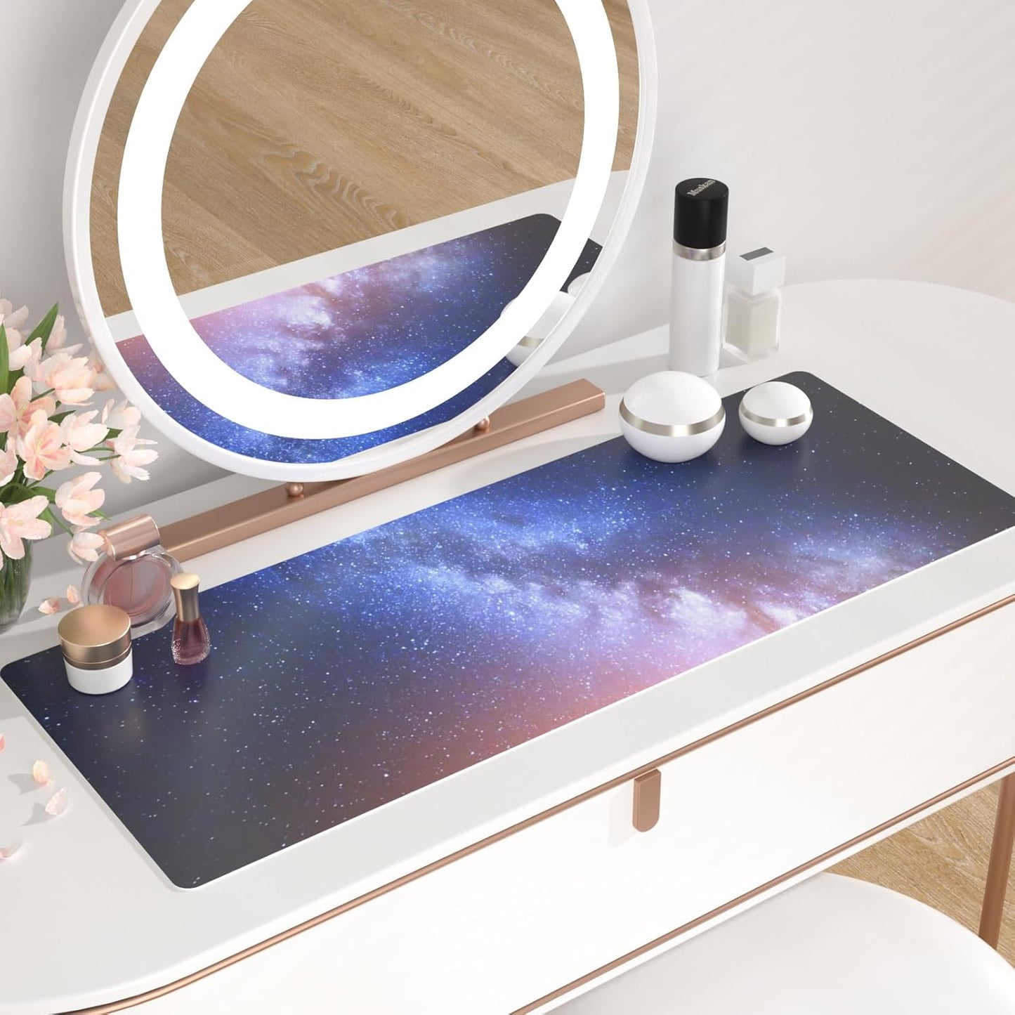 QIYI Large Desk Pad, Milky Way Mouse Pad Desktop Decor, Waterproof PU Leather Desk Cover Protector, Desk Accessories for Office Home Work Writing Gaming 31.5" x 11.8" - Blue Galaxy