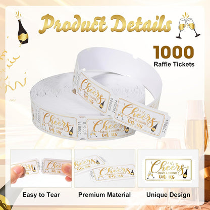 1000 Pcs Drink Ticket Single Raffle Tickets Roll Golden Cheers Free Drink Ticket for Events Wedding Work Formal Parties Leisure Class Reward