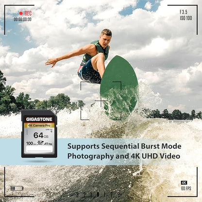 【5-Years Data Recovery】 GIGASTONE 64GB SD Card 2-Pack, 4K Camera Pro, A1 V30 SDXC Memory Card 4K UHD Video Compatible with Canon Digital Camera, with 2 Mini Cases