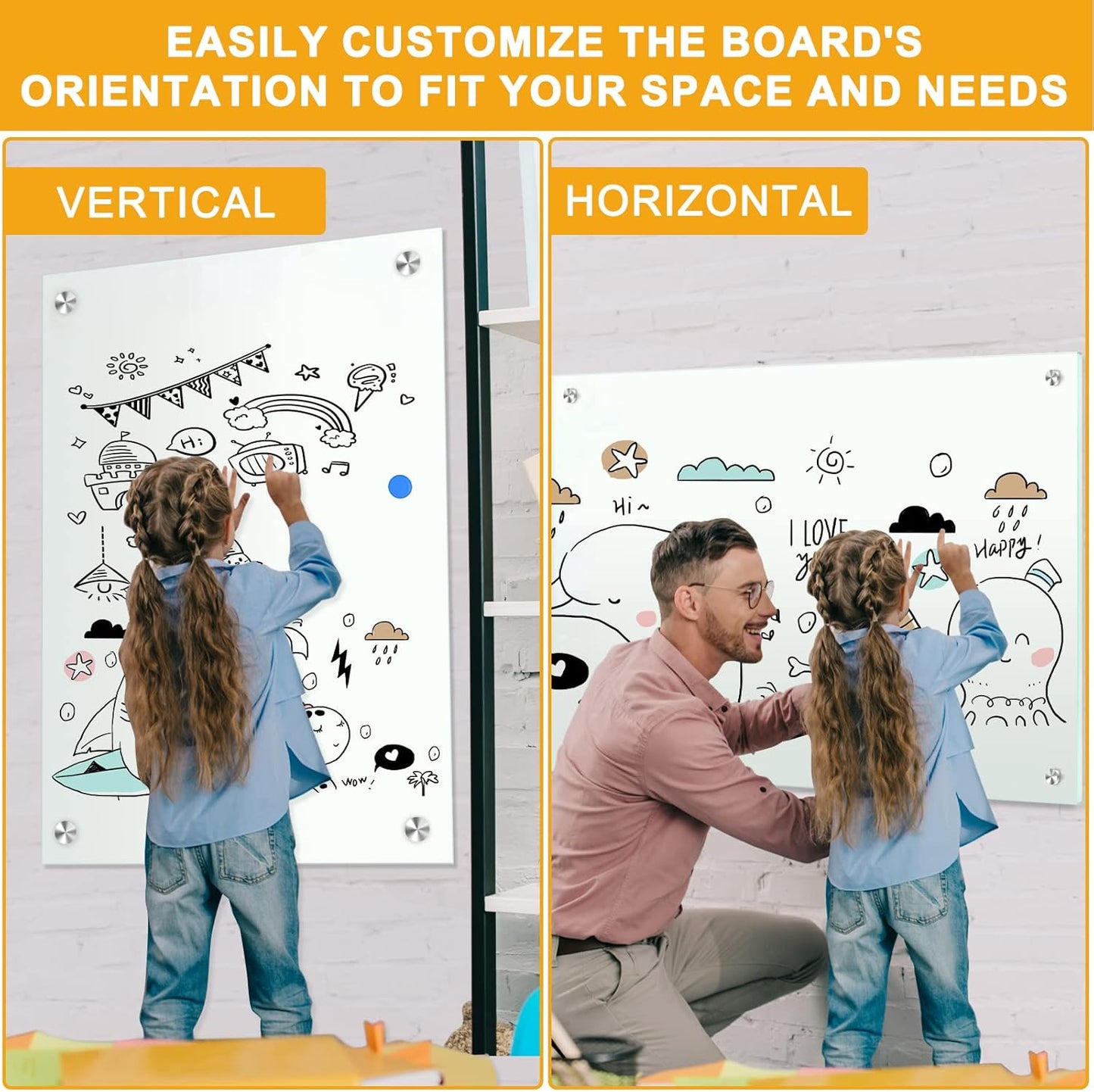 H-Qprobd Dry Erase White Board 48"x36" Glass Magnetic Whiteboard for Wall, Includes 12 Magnets, 8 Markers and 2 Erasers