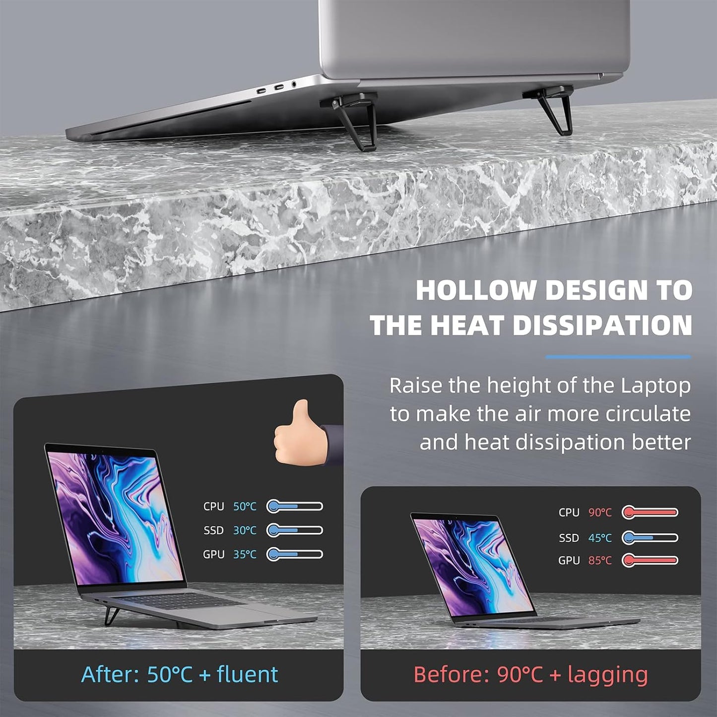 Laptop Stand for Desk, Portable Anti-Slip Keyboard Riser, Zinc Alloy Keyboard Stands, Computer Stand Compatible with MacBook Air/Pro, 10-15.6 Inches Laptops and Keyboards (Black)