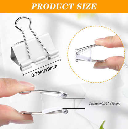 Jetec 100 Pack 0. 75in/19mm White Metal Binder Clips Bulk Medium Reusable Fold Back Binder Clips Paper Clamps Spring Steel Sturdy for Home Office School Supplies