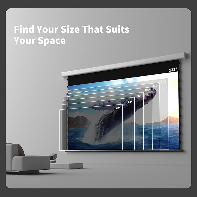 QuadraArc Motorized Projector Screen, Gray Crystal 4K Electric Drop Down Screen, Wall & Ceiling Mount, Compatible with ST/LT Projectors up to 1600 ANSI Lumens 92"