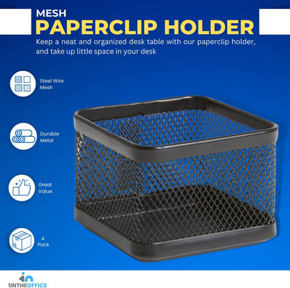 1InTheOffice Mesh Paperclip Holder For desk, Paperclip Holder Desk Accessories Holder (4 Pack)