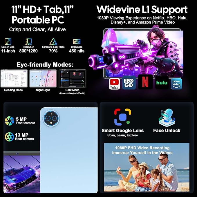 2025 11 inch Tablet, Android 15 Tablets with Keyboard, 24GB+256GB+2TB Expand, Octa-Core, 8000mAh, Tablet PC with 5G/2.4G WiFi, BT5.0, GMS, GPS, 2 in 1 Tablets with Case, Mouse, Stylus(Silver Case)