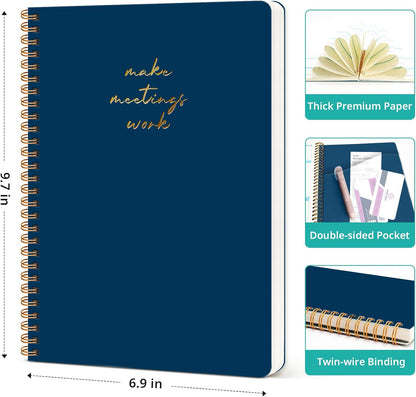 Taja Meeting Notebook for Work Organization - Work notebook with action items, Meeting Minutes Planner Notebook, Perfect Office Supplies for Men & Women - Navy Blue