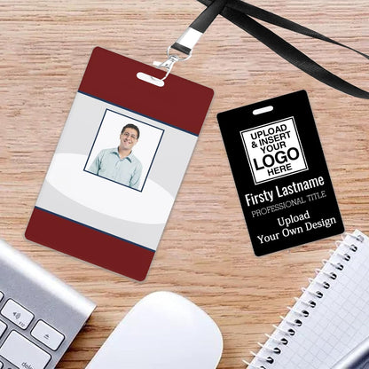 Custom Id Badge, Personalized Employee Photo Identification Card with Lanyard, Durable ID Card for Office Worker Doctor Nurse Student-Vertical-Template3