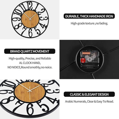 Large Wall Clock for Living Room Decor, 20 Inch Non Ticking Silent, Battery Operated Modern Vintage Oversized Wall Clock for Bedroom Kitchen