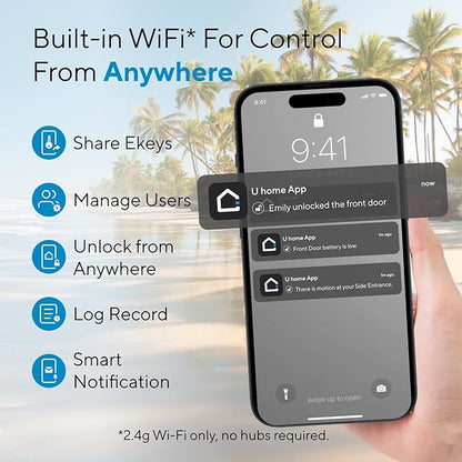 ULTRALOQ Bolt NFC Smart Deadbolt Lock for Front Door, Tap to Unlock with Apple Home Key and Android NFC Built-in Wi-Fi, App Control, Auto-Lock, Works with HomeKit, Alexa, Dual Battery, BHMA Certified