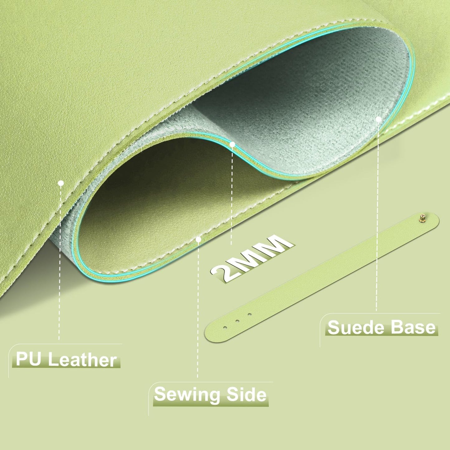 Matcha Green Leather Desk Pad Protector, 47.2'' x 23.6'', Suede Base Non-Slip Office Mat, Waterproof Writing Pad for Home and Office