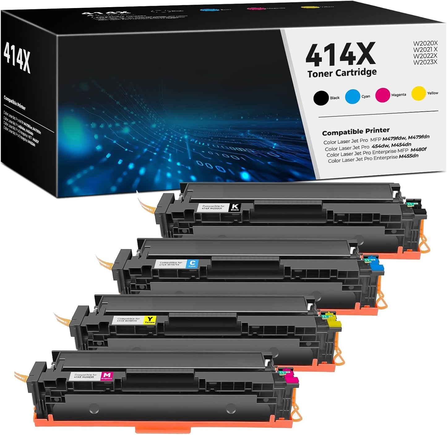 414X Toner Cartridges 4 Pack High Yield Color Laser Jet Pro MFP M479fdw M454dw Replacement for HP 414X Toner 414A for HP414X HP414A Works for MFP M479fdw M454dw M479fdn M454dn Enterprise M480f M455dn