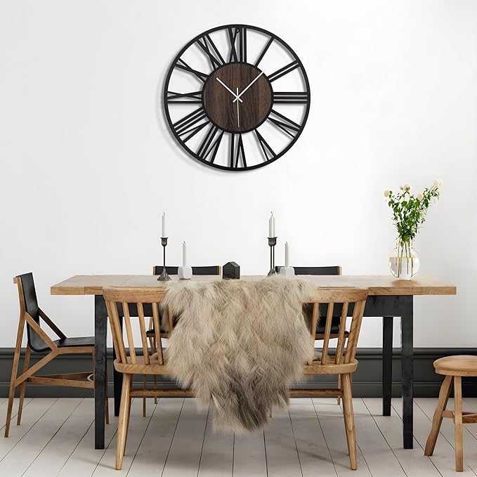 Large Wall Clock for Living Room Decor, 24 Inch Non Ticking Silent, Battery Operated Modern Vintage Oversized Wall Clock for Bedroom Kitchen