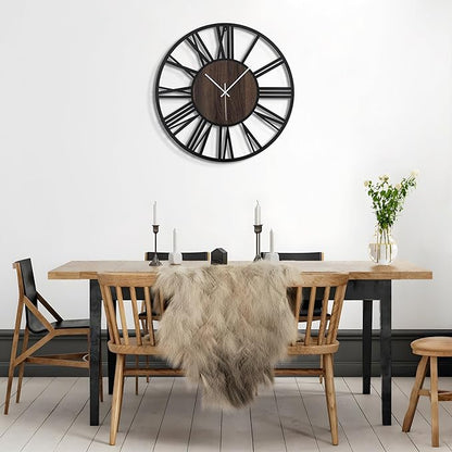 Large Wall Clock for Living Room Decor, 24 Inch Non Ticking Silent, Battery Operated Modern Vintage Oversized Wall Clock for Bedroom Kitchen