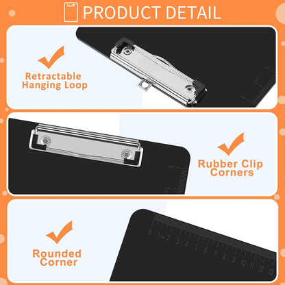 Black Clipboards, PANDRI 6 Pack Plastic Black Clipboards with Low Profile Clip 12.5 x 9 Standard Letter Size Clipboard for classrooms Office