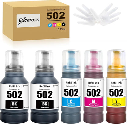 T502 502 Ink Refill Bottles Compatible for ET2760 ET-4760 ET2750 ET-3760 ET-2850 ET-15000 ST-4000 ST-2000 ET-3710 ET-3850 ET-3750 ET-4850 ET-3830 ET4750 ET2700 Printers (2BK C M Y)
