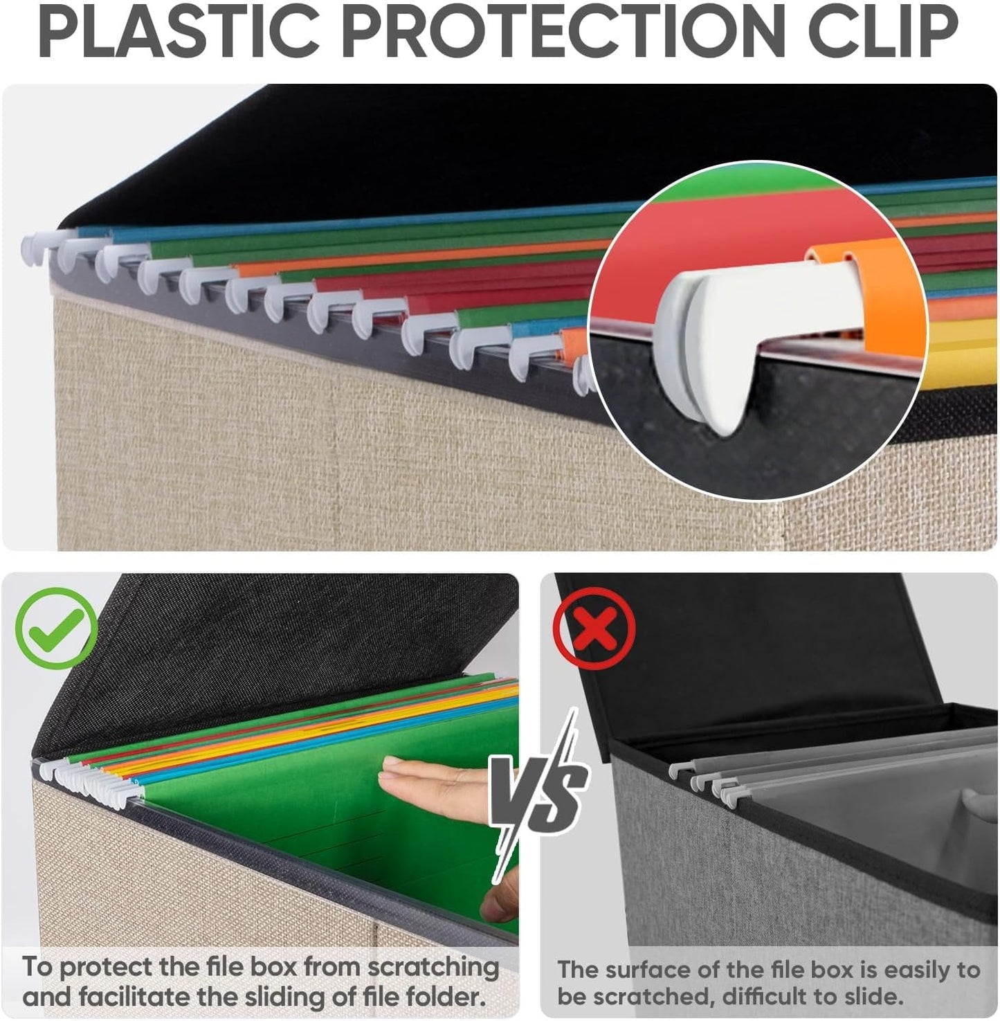 BALEINE File Organizer Box with Lid, Collapsible File Folder Organizer with Plastic Slide, Hanging File Folder Box for Office Document Storage (1 Pack, Beige)