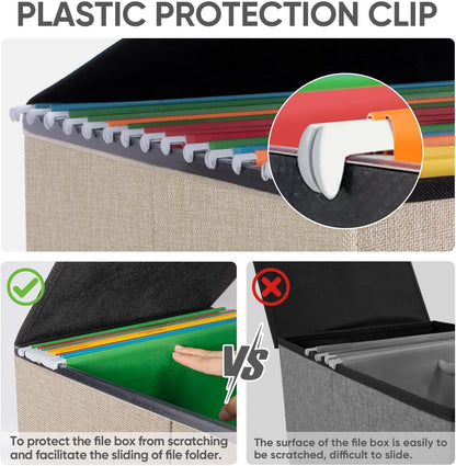 BALEINE File Organizer Box with Lid, Collapsible File Folder Organizer with Plastic Slide, Hanging File Folder Box for Office Document Storage (1 Pack, Beige)