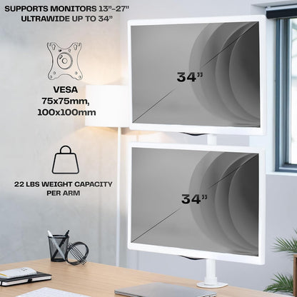VIVO Dual Monitor Desk Mount Stand with Height Adjustment and VESA Plates for 2 LCD Ultrawide Screens up to 34 inches, Stacked Array, STAND-V002RW