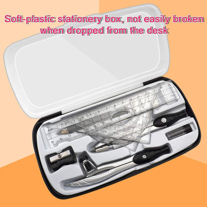 Professional Geometry Compass Set, Starter Compass Set Includes 2 Drafting Compasses, Protractor, 2 Set Squares, Ruler in Storage Box, Back-to-School Math Supplies for Students, Black