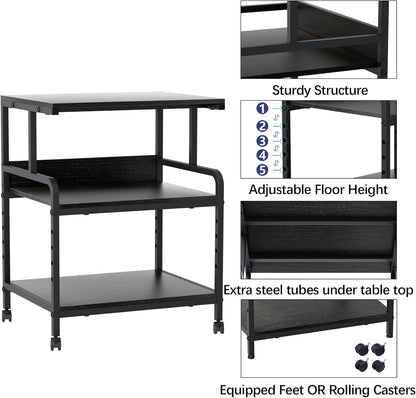 Large Printer Stand with Storage Shelf, 23.6" W x 18.9" D Printer Cart with Wheels, 3 Tier Mobile Printer Table for Home Office,Stands for Heat Press Scanner Fax (Black)