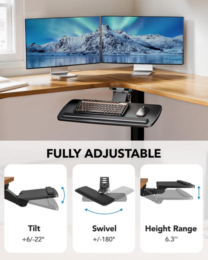 HUANUO Keyboard Tray Under Desk, 360 Adjustable Under Desk Keyboard Tray Slide Out, Ergonomic Pull Out Keyboard Tray Under Desk, 25"W x 9.84"D