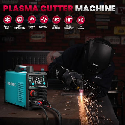 bestarc Plasma Cutter, [Pilot Arc] [Large LED Display] [Air Sensor] 65A bestarc Plasma Cutter Machine 110/220V Dual Voltage, 5/8 Inch Clean Cut 1 Inch Max Cut, Post Flow 2T/4T for Beginners DIY