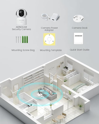 2K 3MP Indoor Security Camera, 5GHz/2.4GHz WiFi Camera, Security Camera for Home, 360°Pan Security Cameras with Motion Detection & One-Touch Call, Night Vision, Compatible with Alexa, Black