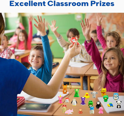 Animal Erasers for Kids, 35 Pcs Pencil Erasers Bulk Mini Animal Erasers Treasure Box Toys for Classroom Prizes School Supplies Party Favors