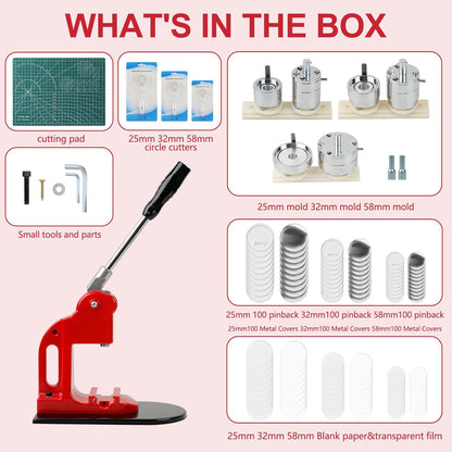 Button Maker Machine Multiple Sizes, 1 inch+1.25 inch+2.25 inch DIY Button Press Machine Kit, Metal Button Press Machine with Cutting Mat and Circle Cutte, Come with 300 Button Parts Supplies