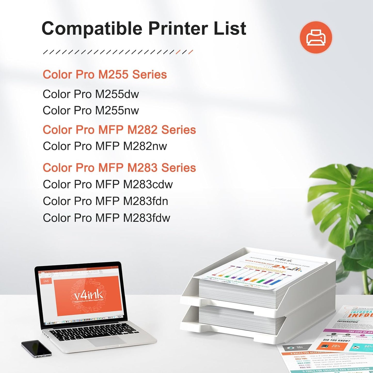 v4ink 206A Toner Cartridge 4 Pack (Latest Upgraded Chip) Compatible Replacement for HP 206A 206X W2110A W2111A W2113A W2112A use with HP Color Pro M255 M255dw MFP M283fdw M283cdw M283 M282nw Printer