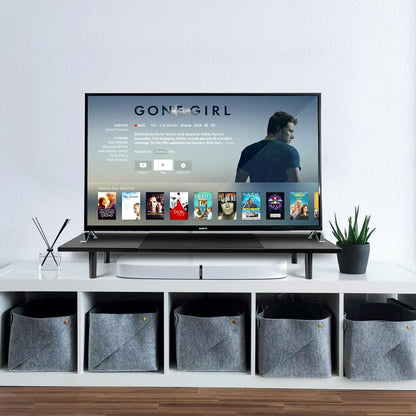 Dual-Monitor-Stand-Riser-For-Desk Adjustable Length 32-40 Inch，Large Desktop Computer Monitor Riser For 2 Screens，Desk Shelf Organizer Riser Stand For Computer/Laptop/PC/Printer/TV Black