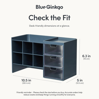 Blue Ginkgo Hive Stack Desk Organizer – Stackable Pen Holder, Stationary Organizer with Drawers - Office Storage, School Supplies, Makeup (Made in Korea, Blue Transperent)